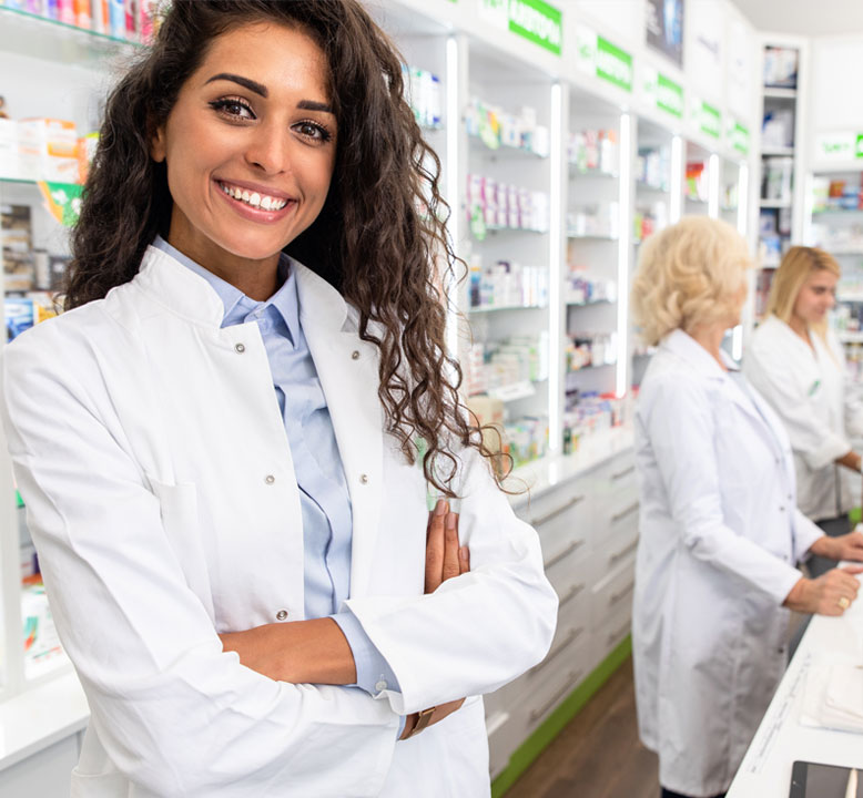 Smiling female pharmacist
